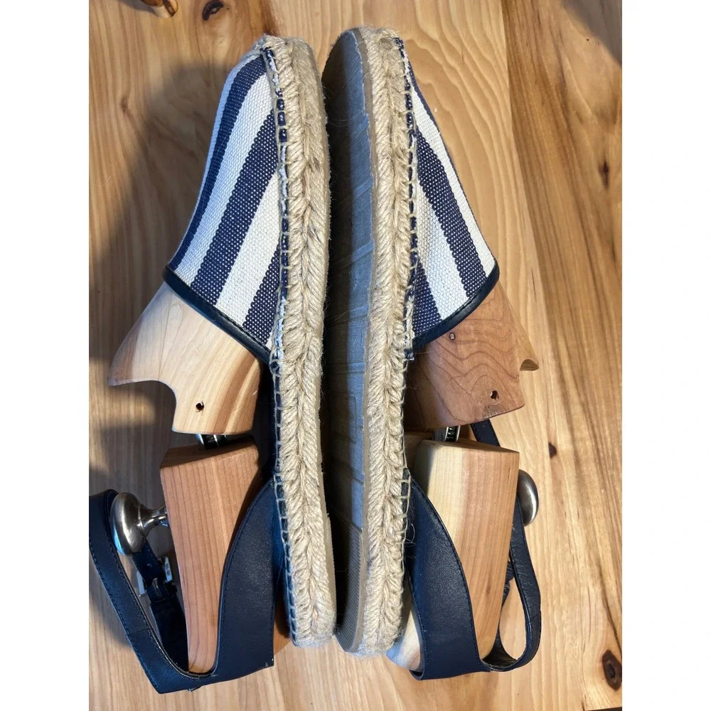 Sam Edelman Vivian Navy White Striped Espadrille Ankle Strap Flats Womens 10M